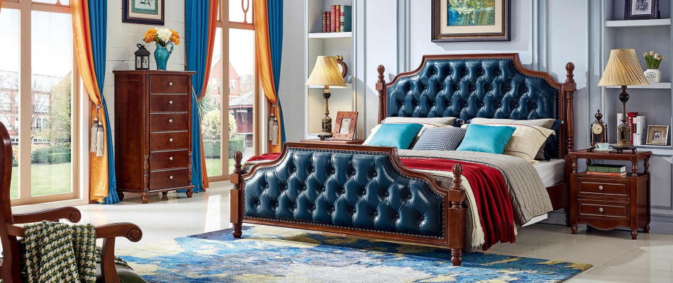 Juego de dormitorio - Cama de diseño con 2 mesitas de noche clásicas de lujo, 3 piezas.