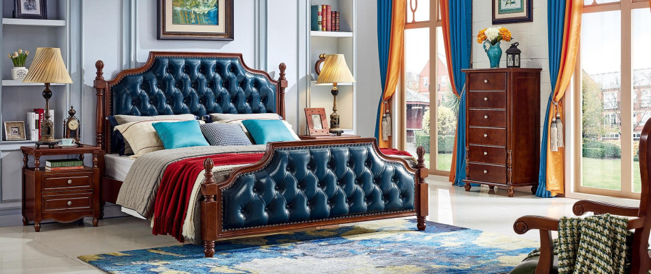 Chesterfield cama doble lujo dormitorio cama de madera muebles tapizados