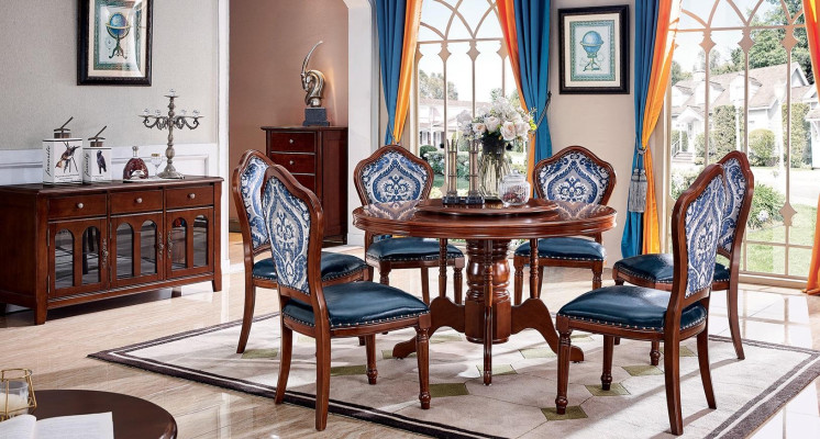 Conjunto completo de comedor de madera Sillas de lujo de lujo Mobiliario 6