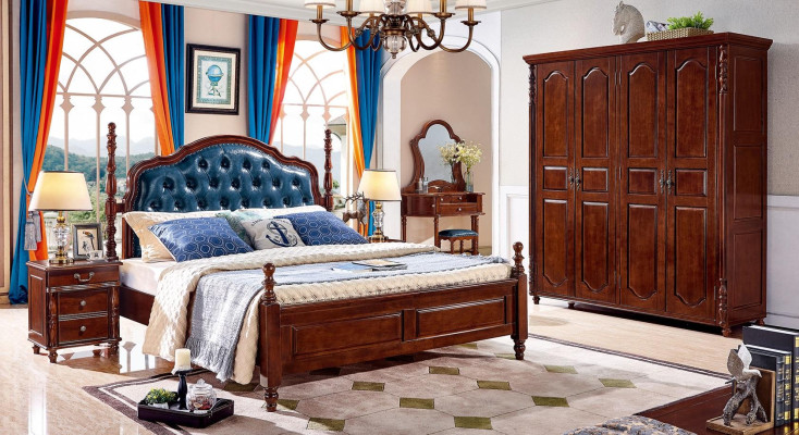 Marco de cama doble de lujo Cama de dormitorio doble Cama de madera doble Nueva
