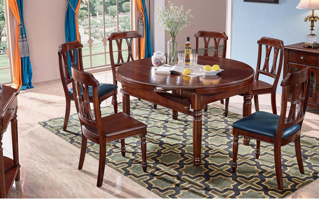 Juego completo de comedor: mesa + 6 sillas, conjunto de comedor de madera.