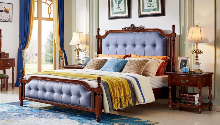 Dormitorio cama mesita de noche conjunto de camas de madera marco de cama set de 3 piezas.
