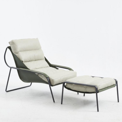 Sillón + taburete Set de lujo Relax de una plaza Muebles Silla Reposapiés 2 piezas.