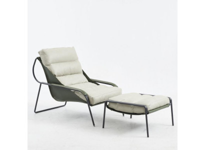 Sillón + taburete Set de lujo Relax de una plaza Muebles Silla Reposapiés 2 piezas.