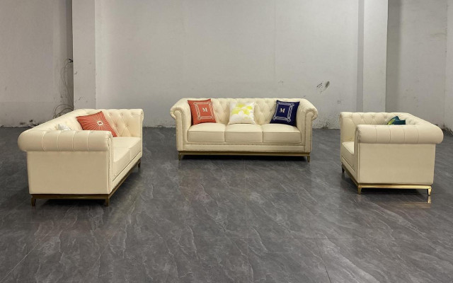 Chesterfield conjunto de sofás de sala de estar de lujo 3+2+1 naranja nuevo