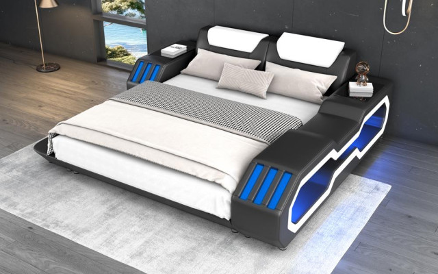 Camas de LED de lujo Dormitorio iluminado Cama de cuero Cama de cuero 180x200 Muebles