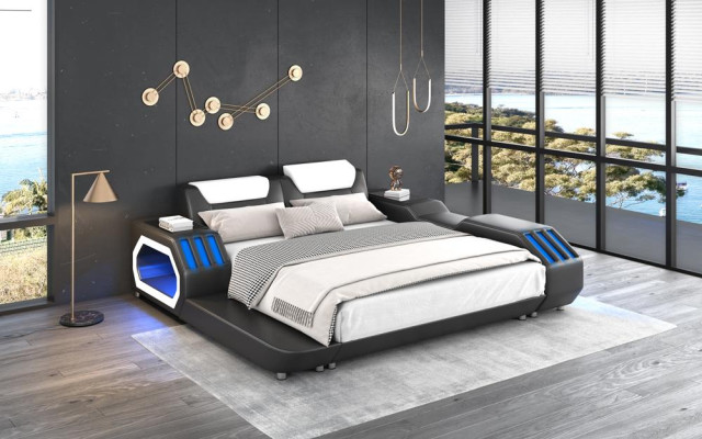 Camas de LED de lujo Dormitorio iluminado Cama de cuero Cama de cuero 180x200 Muebles