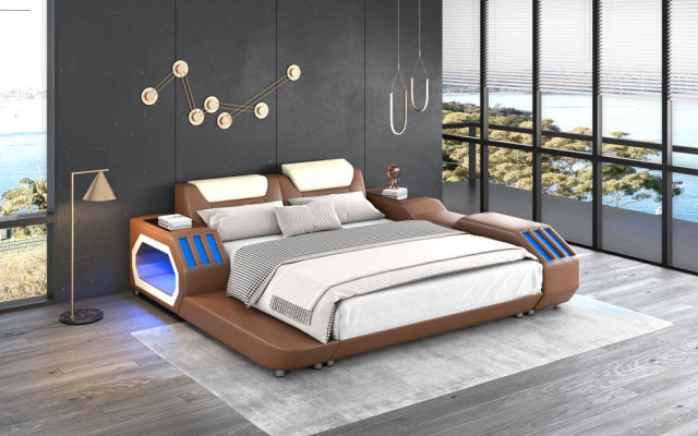 Camas de LED de lujo Dormitorio iluminado Cama de cuero Cama de cuero 180x200 Muebles