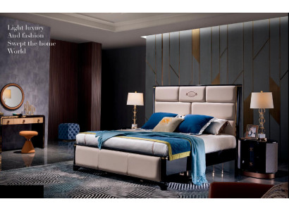 Muebles de dormitorio de diseñador 5 piezas conjunto completo cama mesita de noche tocador cuero
