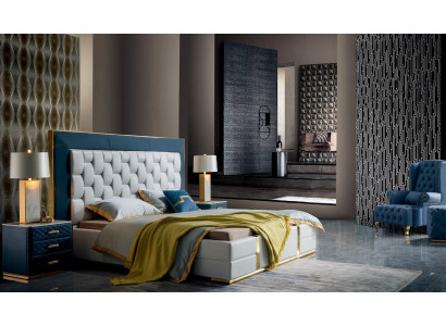 Conjunto de dormitorio de diseño de 3 piezas cama cama doble camas 2x mesita de noche cuero