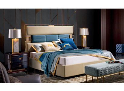 Cama Dormitorio Mesita de noche Conjunto completo Juego de 3 piezas Madera Cuero