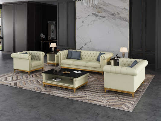 Chesterfield conjunto de sofás sofá tapizados muebles conjunto 3+2+1 sofá de cuero de 3 piezas