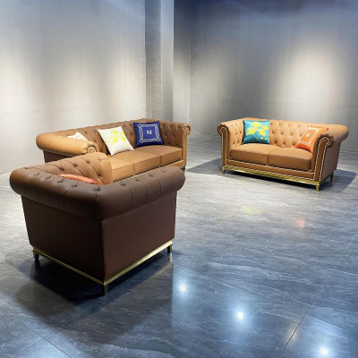 Chesterfield conjunto de sofás de sala de estar de lujo 3+2+1 naranja nuevo