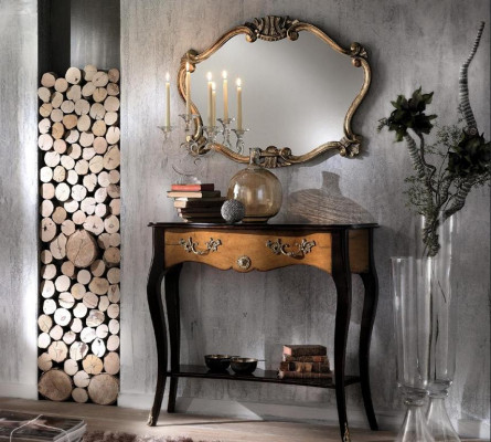 Mesa consola muebles estilo barroco espejo madera italiano mesas grupo de 2 piezas.