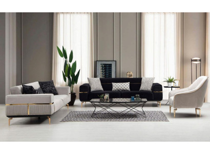 Conjunto de sofás de lujo Sofá Grupo de tapicería Sofás 3+3+1 plazas Sillón 3 piezas Set de terciopelo.