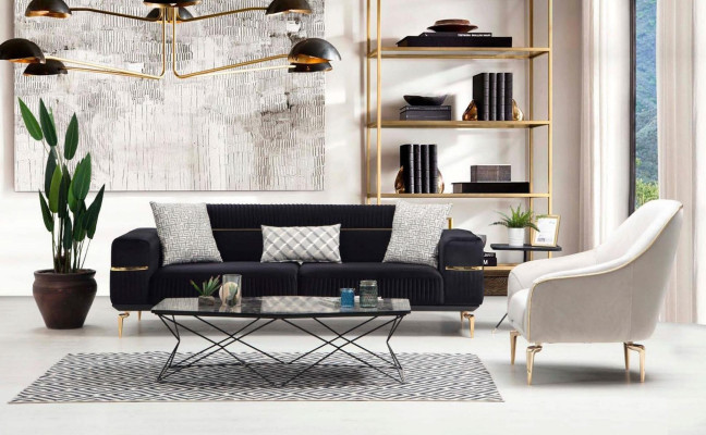 Conjunto de sofás de lujo Sofá Grupo de tapicería Sofás 3+3+1 plazas Sillón 3 piezas Set de terciopelo.