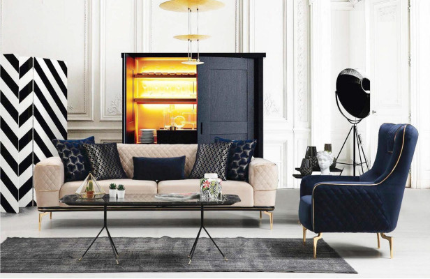 Conjunto de sofás de lujo con sofá y sillón modernos de tres plazas.