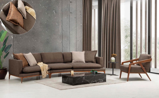 Sofá esquinero Sofá Sala de estar Sofás Tela Lujo Esquina Forma de L Madera Estilo Moderno Muebles Nuevo