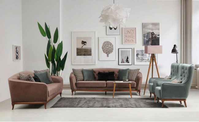 Sofá de diseño de lujo de tres plazas, sofá moderno azul, muebles tapizados para loft nuevos.