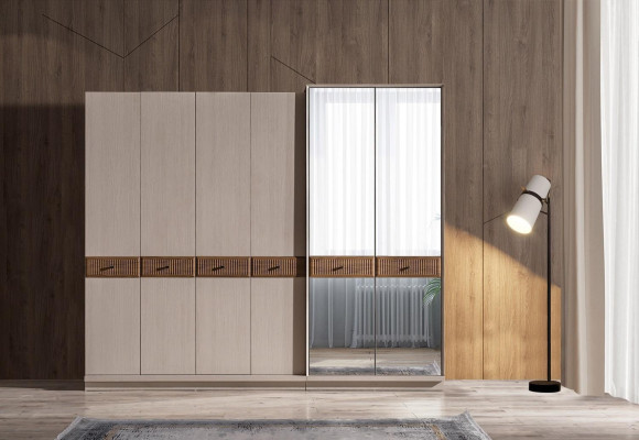 Elegante armario de ropa. Armario de cristal moderno. Armarios de dormitorio.