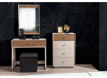 Juego de dormitorio de lujo con tocador, cómoda y espejo, set de 3 piezas.