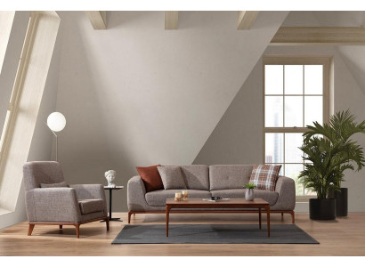 Sofá de lujo de 3 plazas con sillón tapizado moderno gris, juego moderno nuevo.