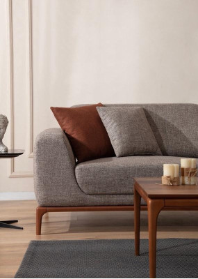 Sofá de 3 plazas tapizado en gris de tela diseño moderno de asiento de tela - Sofá