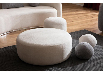 Sillón redondo de lujo blanco, mueble tapizado, estilo de diseñador, muebles elegantes.