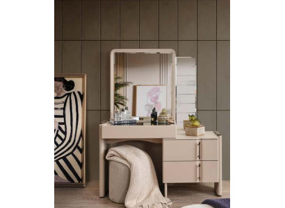 Juego exclusivo de 2 piezas de tocador de diseñador en color beige para el dormitorio con espejo.