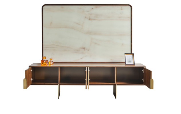 Conjunto de salón de 4 piezas: vitrina, mueble bajo para TV, marco de TV, estantería moderna.