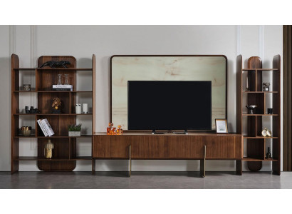 Conjunto de sala de estar lujoso: 2x libreros y mueble bajo para TV con marco de TV de 4 piezas.