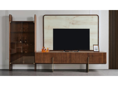 Conjunto de sala de estar consta de vitrina, bajo-mueble de TV y marco de TV 3 piezas. Nuevo.