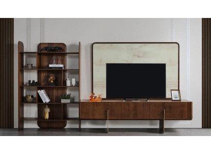 Conjunto de sala de estar compuesto por estantería, mueble bajo para TV y marco para TV de 3 piezas.