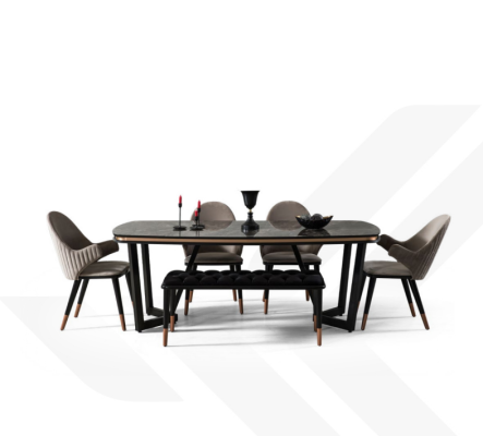 El set de comedor consta de mesa de comedor + 4 sillas en color negro, de 6 piezas.
