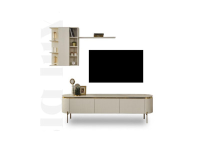 Conjunto de sala de 2 piezas. Incluye un mueble para TV y un armario de pared con estante nuevos.