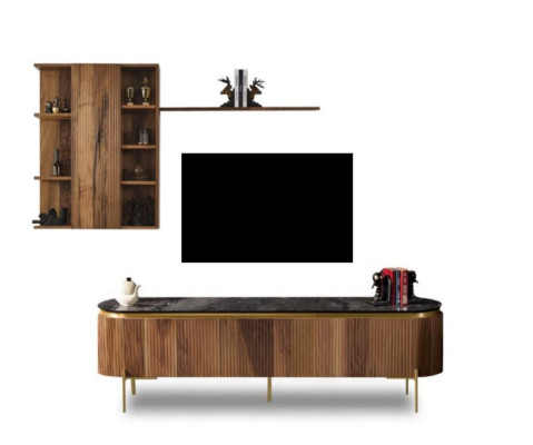 Conjunto de sala de estar compuesto por mueble bajo para TV + armario con estante de pared de 2 piezas. Nuevo.