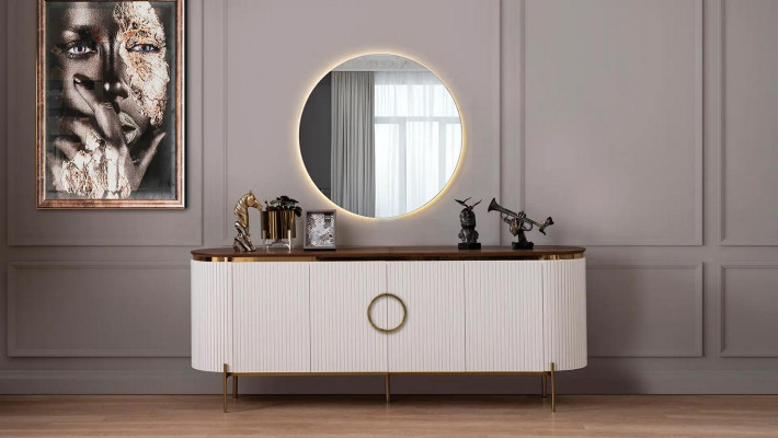 Comedor Set consta de aparador y espejo beige con elementos dorados