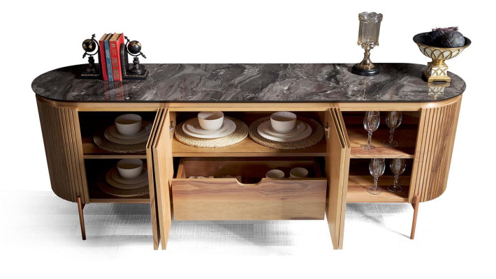 Elegante conjunto de comedor que consta de aparador y espejo Novedad de 2 piezas.