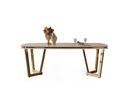 Mesa de comedor de madera comedor Mesas de comedor Estilo Moderno beige Diseño Acero inoxidable