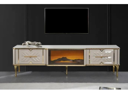 Aparador de sala de estar blanco + dorado Chimenea de lujo Mueble de TV exclusivo