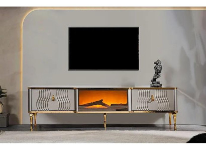 Mueble de TV blanco con tablero de fibra de madera dorado + metal Sala de estar muebles de TV.