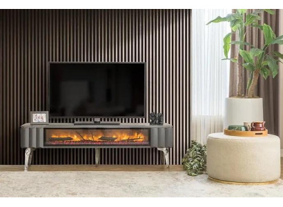 Mueble de televisión de alta calidad con chimenea MDF metal gris nuevo salón