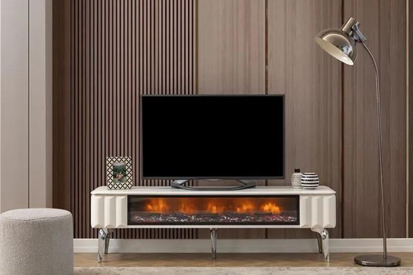 TV-Mueble blanco tablero de partículas metal muebles de lujo chimenea sala de estar nuevo