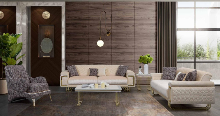 Sofá de tres plazas de lujo para sala de estar diseño, mesa de centro, mesa auxiliar