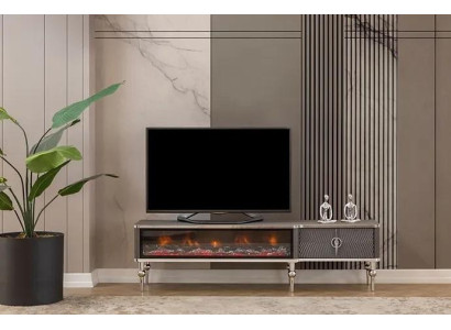 Mueble de lujo para TV con chimenea de metal, madera, MDF y aglomerado, color blanco nuevo RTV