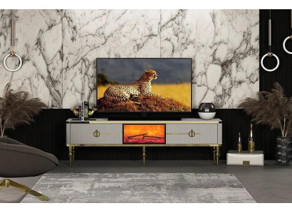 Sala de estar Mueble bajo de TV MDF metal blanco + dorado