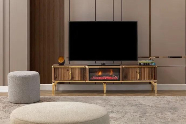 Lujoso repisa de chimenea, mesa de TV, mesa de centro para sala de estar, marrón en madera, aparador.