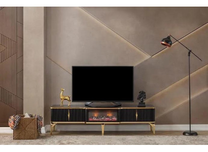 Mueble de TV negro de baja altura, nuevo mobiliario de lujo de MDF y metal para la sala de estar.
