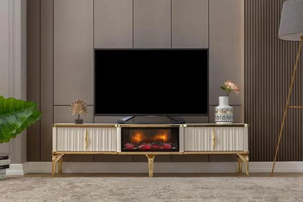Salón mueble de TV lacado en blanco + dorado MDF Aparador de metal RTV de lujo nuevo