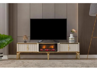 Salón mueble de TV lacado en blanco + dorado MDF Aparador de metal RTV de lujo nuevo
